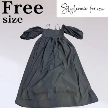 Stylevoice for xxx 퍼프 슬리브 롱 원피스 블랙