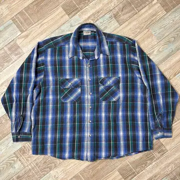90년대 파이브 브라더스 플란넬 셔츠 좋은 배색 2XL 블랙 블루