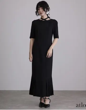 블랙 슬리브리스 머메이드 드레스