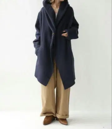 네이비 무스탕 코트 안티카