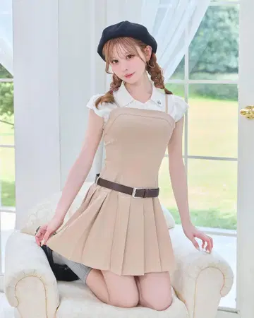 미셸 마카롱 3점 set 벨트 원피스 베이지
