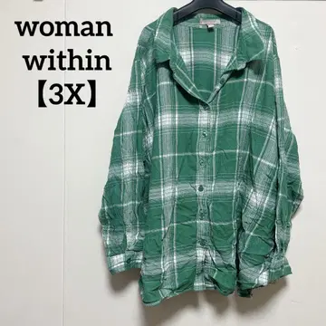 woman within [ 3X ] 그린 체크 무늬 긴팔 셔츠