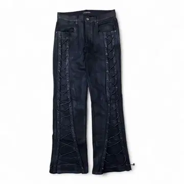 NO MASS PROD LACED UP WAX DENIM JEANS