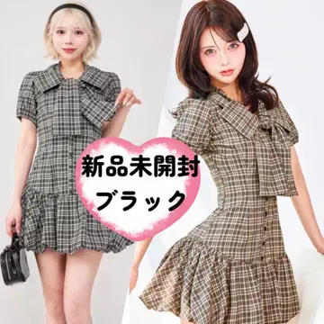 미개봉 새상품 다리치 빅 리본 벌룬 체크 미니 원피스 FREE