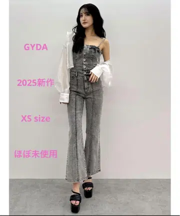 [ GYDA ] 제이다 신상 블랙 케미컬 백 리본 데님 올인원 XS