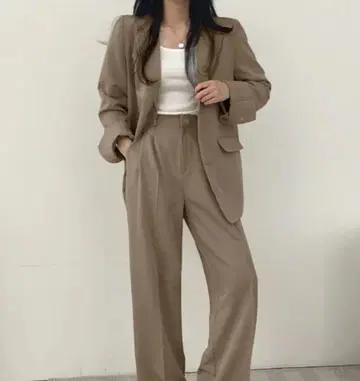 베이지 더블 버튼 팬츠 셋업