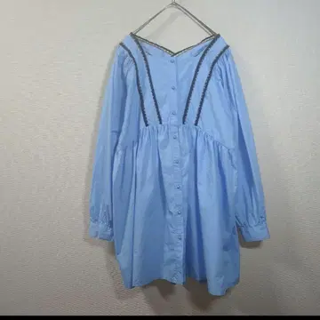 시스터 제인 블라우스 튜닉 스카이블루 백 크로스 긴팔 귀여운