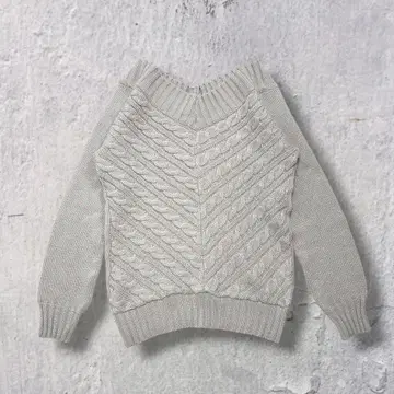 90s vintage 골드 V넥 케이블 니트 알파카 y2k