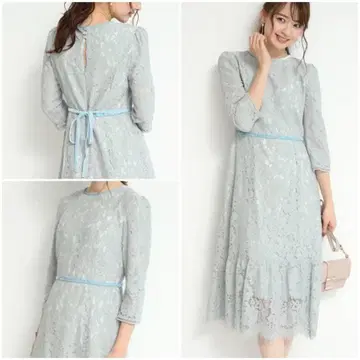 저스길리티 새상품급 플라워 전체 레이스 원피스 벨로아 리본 민트