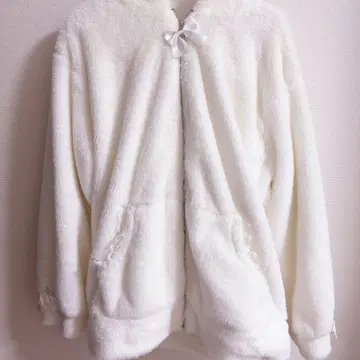 모에냐 퍼 토끼 귀 지퍼 후드티 L 화이트