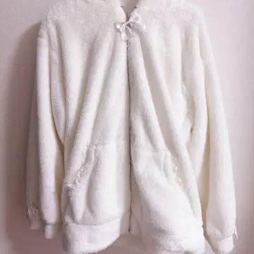 모에냐 퍼 토끼 귀 지퍼 후드티 L 화이트