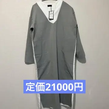 택 포함 Aga 그레이 V넥 긴팔 티셔츠 원피스 절개 도킹