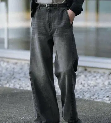 WYM CURVED FLARE DENIM SLACKS L 그레이 데님
