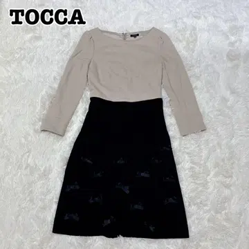 새상품급 TOCCA 바이컬러 원피스 리본 베이지 x 블랙 울