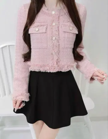 루미니뇽 Papillon tweed fringe jacket 핑크