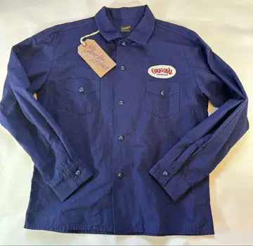 새상품급 텐더 로인 워크 셔츠 긴팔 M 네이비 자수 와펜