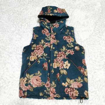 VOO 고블랑 직조 후드티 베스트 꽃무늬 M 파랑 그린