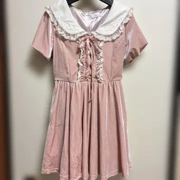 LIZLISA 벨로아 프릴 장식 핑크 미니 원피스
