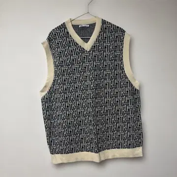 ZARA 기하학 패턴 니트 베스트 M 블랙/화이트