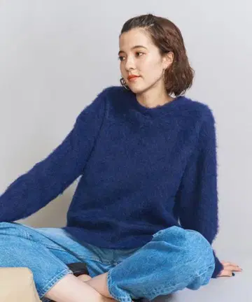 알파카 블렌드 퍼 크루넥 니트 풀오버