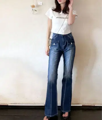 mily bilet 포켓 디자인 스트레치 플레어 데님