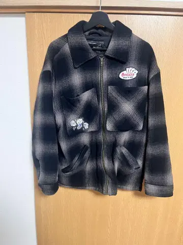 MARK GONZALES 블랙 그레이 체크 자켓 M