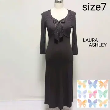 로라 애슐리 7부 소매 종아리 기장 원피스 사이즈 7 S~M 브라운