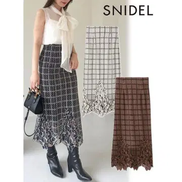 SNIDEL 바이컬러 I라인 레이스 스커트