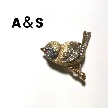 A&S 아토우드&소여 나뭇가지에 앉은 작은 새 브로치 스톤 포함