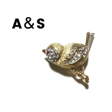 A&S 아토우드&소여 나뭇가지에 앉은 작은 새 브로치 스톤 포함