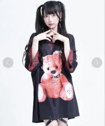 TRAVAS TOKYO 레이어드 스타일 펑크 곰 T셔츠 지뢰 서브컬쳐