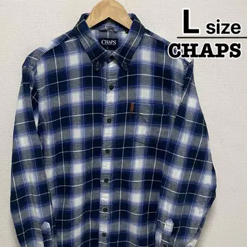 CHAPS 플란넬 셔츠 L 네이비 화이트 체크 무늬 USA 구제 의류