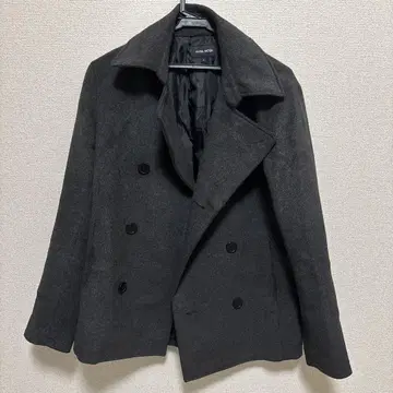 다크 그레이 울 더블 브레스트 피 코트