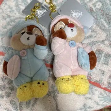 디즈니 스토어 칩과 데일 봉제 인형 키링 파자마 키체인