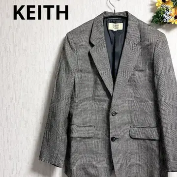 KEITH 체크 무늬 테일러드 자켓 화이트 블랙 울 백 오픈
