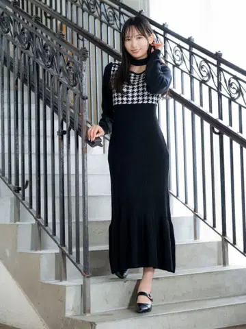 evelyn 에블린 하운드투스 체크 머메이드 OP 블랙