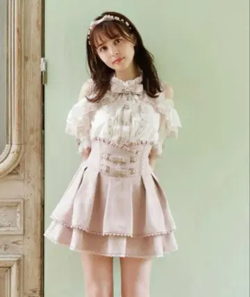 리즈리사 LIZLISA 2연 리본 벨트 치마바지 핑크