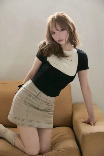 ANDMARY 반팔 T셔츠 블랙 아이보리