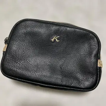 키타무라 가죽 파우치 블랙 x 테두리 베이지
