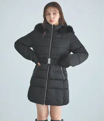 INGNI 퍼+후드 부착 허리 벨트 에코 다운 코트