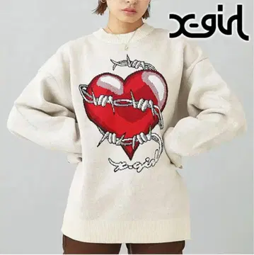 x-girl 하트 니트 아이보리