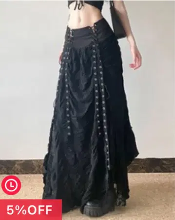 블랙 플레어 스커트 버튼 포함