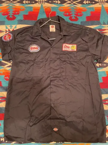 ESSO 와펜 반팔 워크 셔츠 네이비