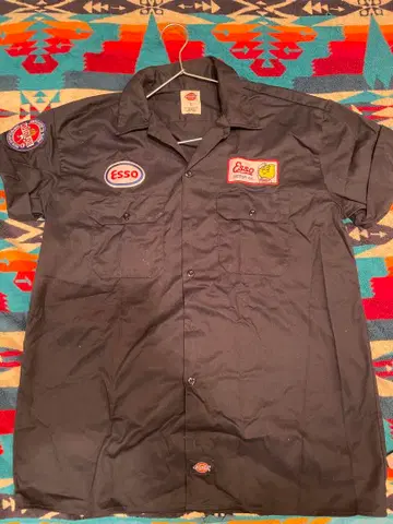 ESSO 와펜 반팔 워크 셔츠 네이비