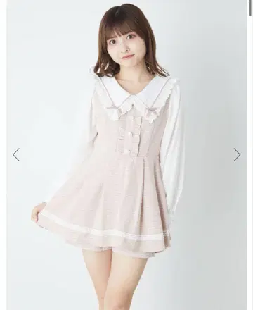 Ank Rouge 세일러 카라 하운드투스 체크 콤비네존