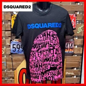 Dsquared2 네온 컬러 페인트 멀티 로고 T셔츠 M 블랙