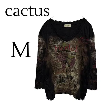 Y2K cactus Merlot V넥 긴팔 T셔츠 M 그런지