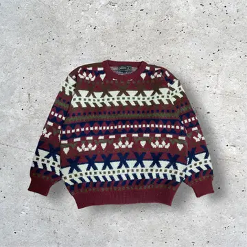 긴팔 니트 스웨터 올 패턴 노르딕 무늬 워셔블 구제 의류 빈티지