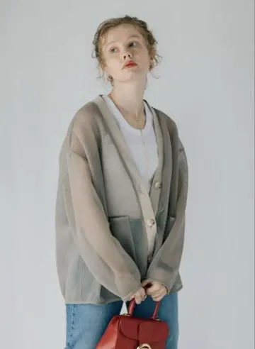 pois 포와 double mesh Cardigan 베이지