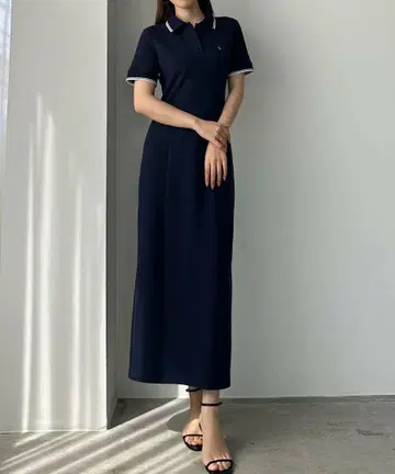 JUNOAH Louere 폴로 원피스 I 라인 네이비 S